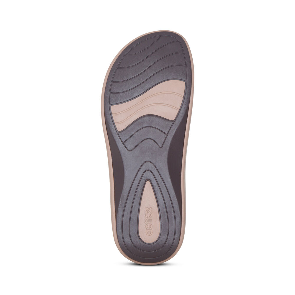 Aetrex Women's Maui Flip Flops - Mocha | USA 6C5LCJY